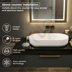 Plantex Platinum Ceramic Wash Basin/Basin for Bathroom/Tabletop Wash Basin/Bathroom Basin with 10 Years Glaze Warranty by Plantex (White, 28 x 14 x 6 Inch)-2