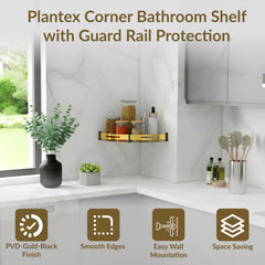 Plantex Bathroom Corner Rack for Wall/Stainless Steel Shelf for Bathroom Corner with Railings/Bathroom Accessories Holder (12x12 inches, PVD Gold & Black)-4