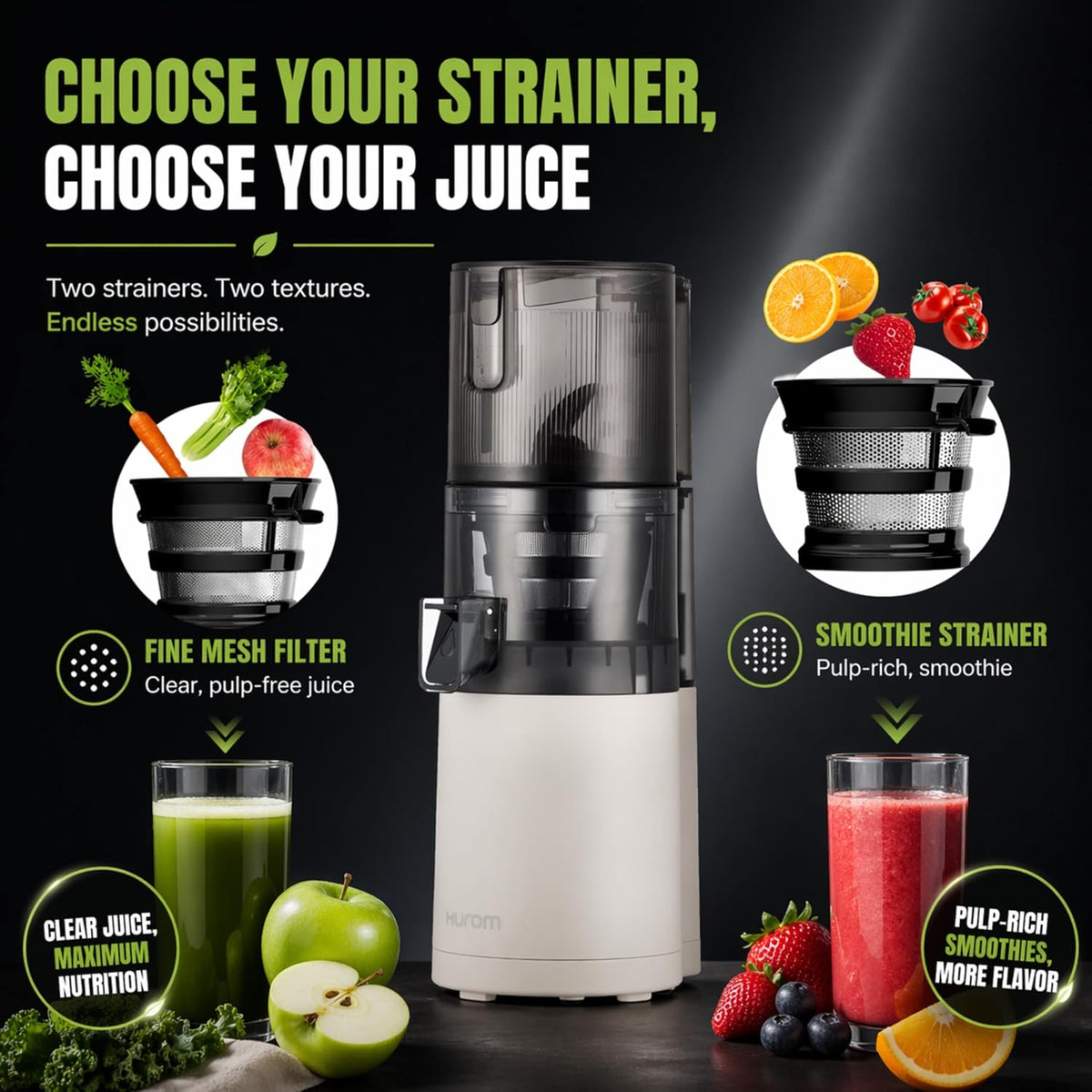 Hurom E30ST Cold Press Juice for Home, Advanced Cold Press Technology for 20% More Juice, All-in-1 Juicer for Fruits, Vegetables & Nut Milk, World's No. 1 Slow Juicer Brand since 1974, 12 Yrs Warranty