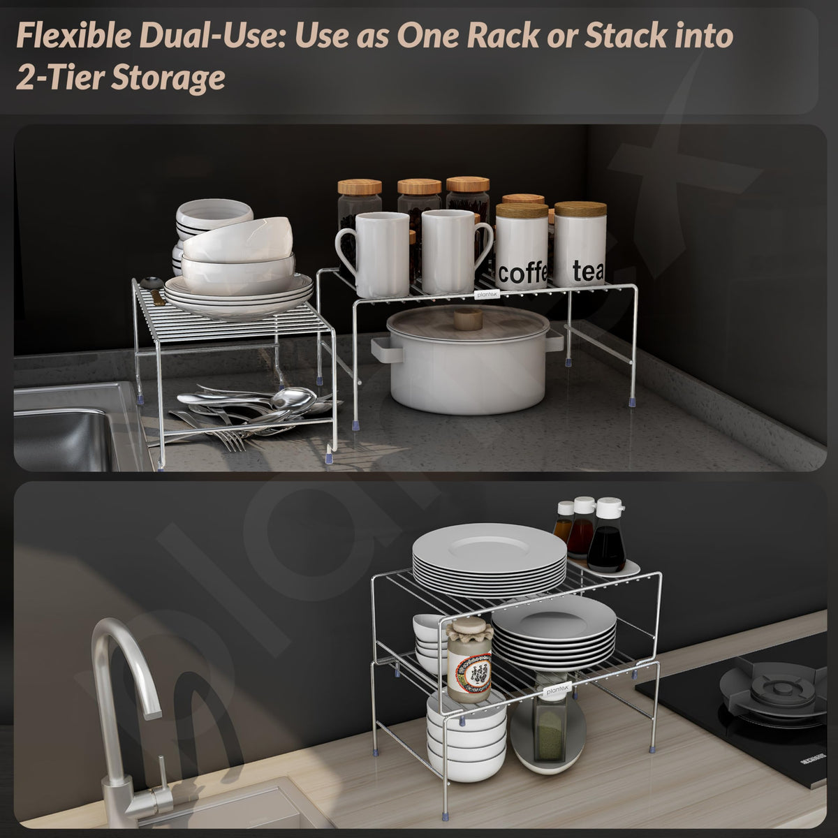 Plantex Stainless Steel Spice Rack/Cabinet Organizer Shelf/Stackable/Expandable Kitchen Shelf Organiser/2 Tier Bathroom Organizer - Chrome-5