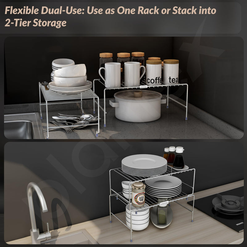 Plantex Stainless Steel Spice Rack/Cabinet Organizer Shelf/Stackable/Expandable Kitchen Shelf Organiser/2 Tier Bathroom Organizer - Chrome-5