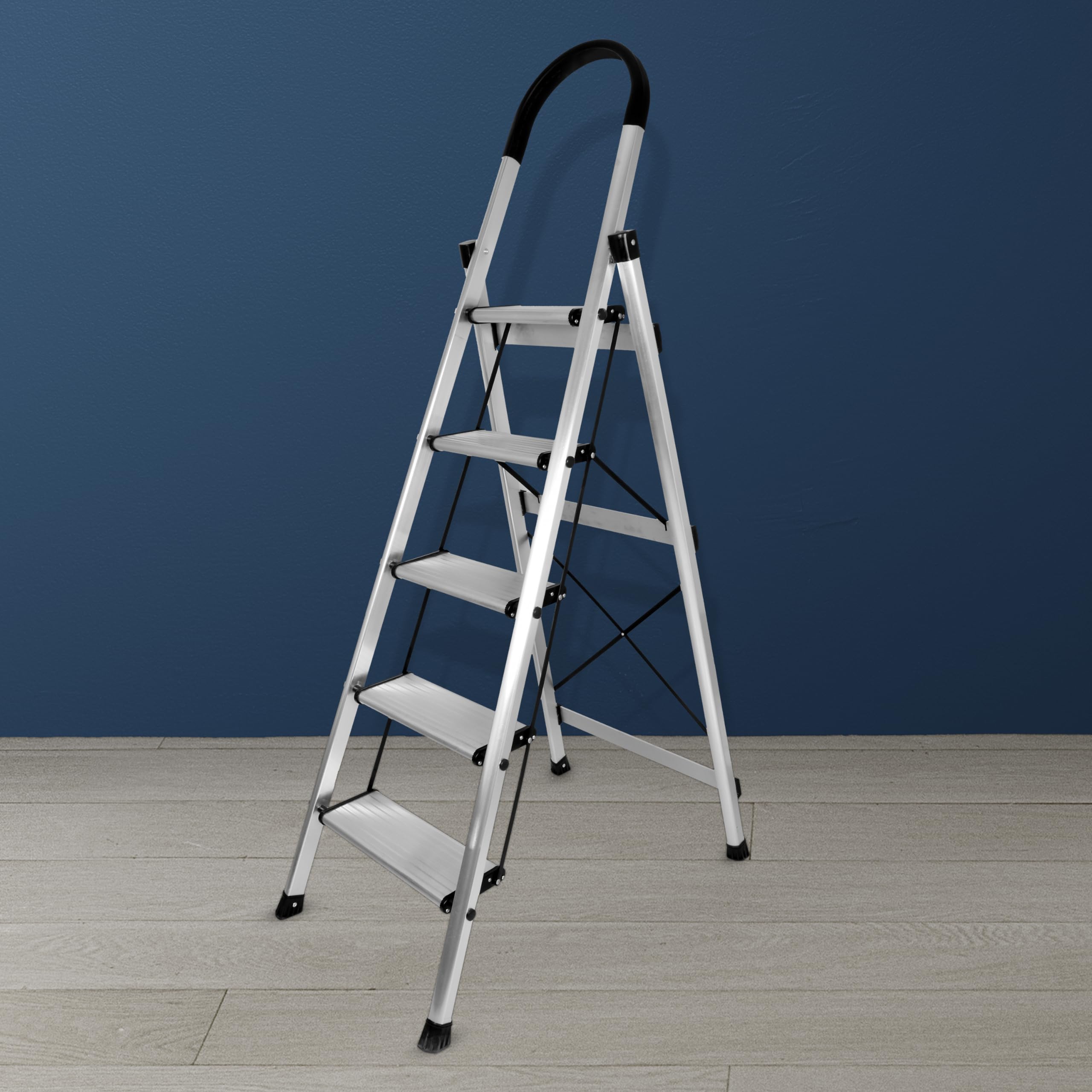 Plantex Surestep 3 Step Aluminum Ladder for Home Use/Wide Anti-Slip Steps/Foldable Ladder with Anti Skid PVC Shoes, 3 Steps Kitchen Stool (Anodize-Silver)