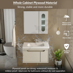 Plantex Unbreakable Wall Mount Wash Basin with Cabinet Full Set/Plywood Bathroom Vanity with Mirror, Coupling & Cabinet Motion Sensor Light (NZBC-35 - Beige)-2