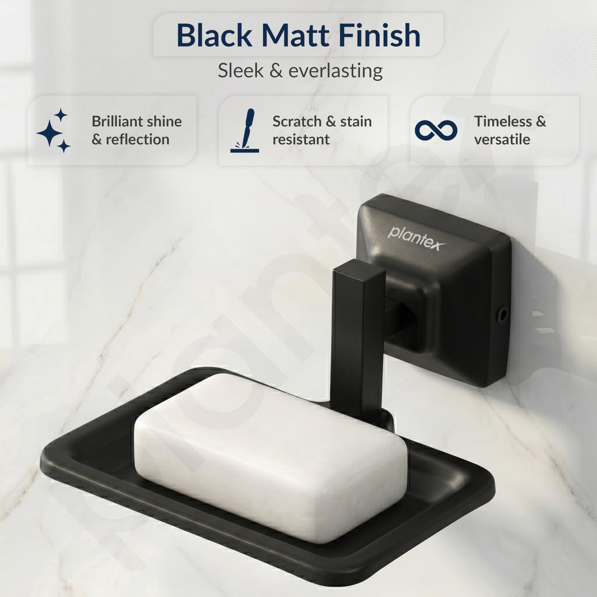 Plantex 304 Grade Stainless Steel Soap Holder for Bathroom/Soap Dish/Soap Stand/Bathroom Accessories - Squaro (Black)-2