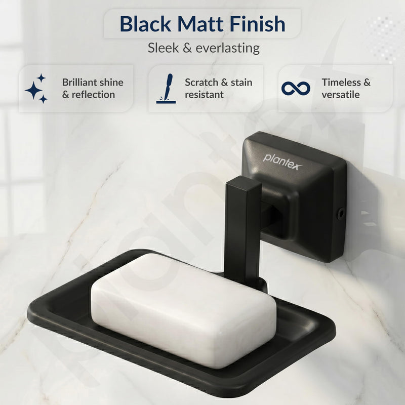 Plantex 304 Grade Stainless Steel Soap Holder for Bathroom/Soap Dish/Soap Stand/Bathroom Accessories - Squaro (Black)-2