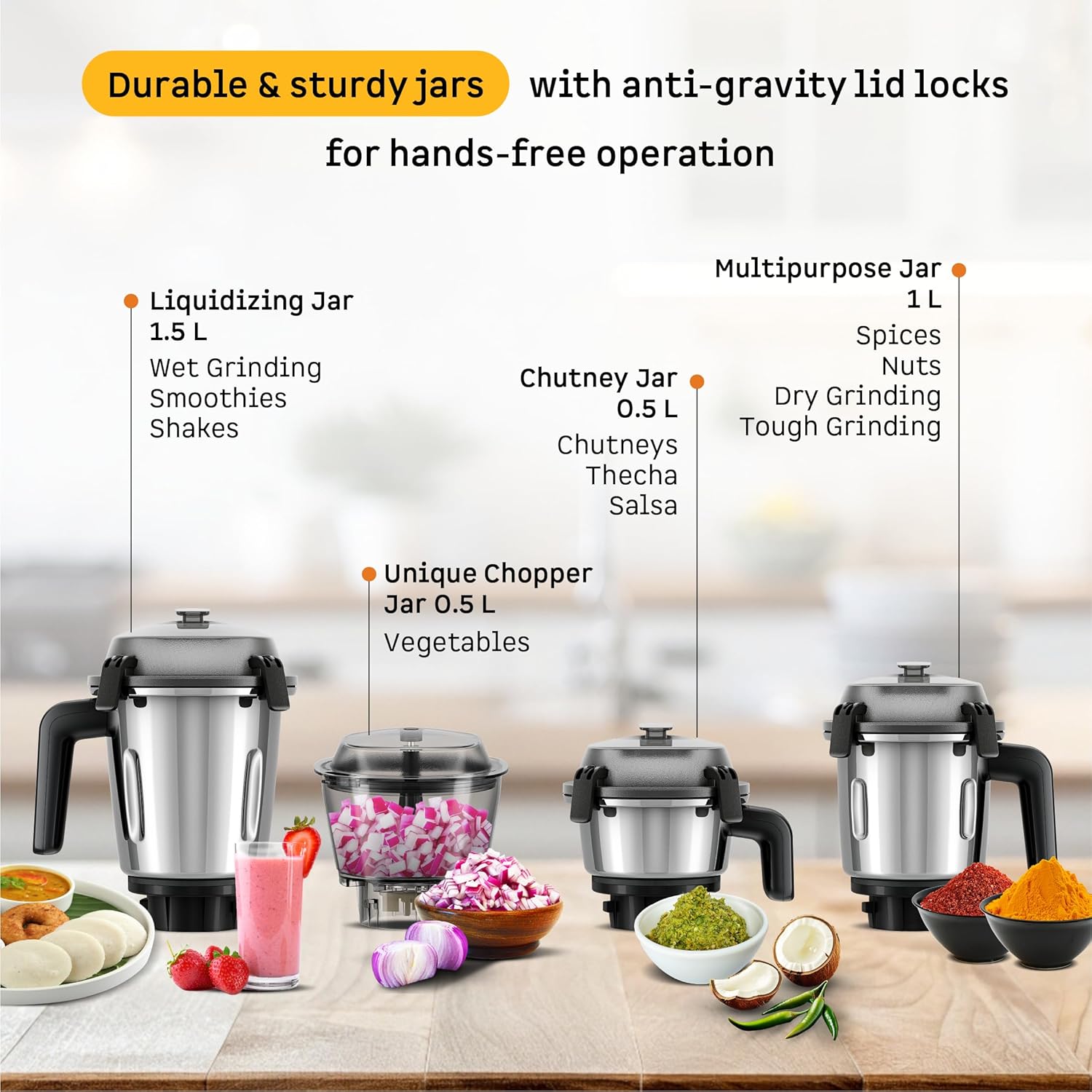 Atomberg Zenova Mixer Grinder | Unique Coarse Mode for Silbatta-like Texture | Intelligent BLDC Motor | Safety Features | 4 Jars including Chopper | Hands-Free Operation (Black)