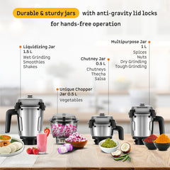 Atomberg Zenova Mixer Grinder | Unique Coarse Mode for Silbatta-like Texture | Intelligent BLDC Motor | Safety Features | 4 Jars including Chopper | Hands-Free Operation (Black)
