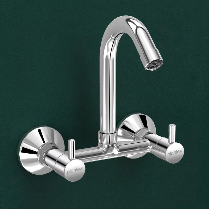 Plantex Brass Spindle Kitchen Mixer Tap/Sink Mixer Tap Hot and Cold with Wall Flange and Teflon Tape/Kitchen Sink Tap -(MKS-1278-Chrome)-1