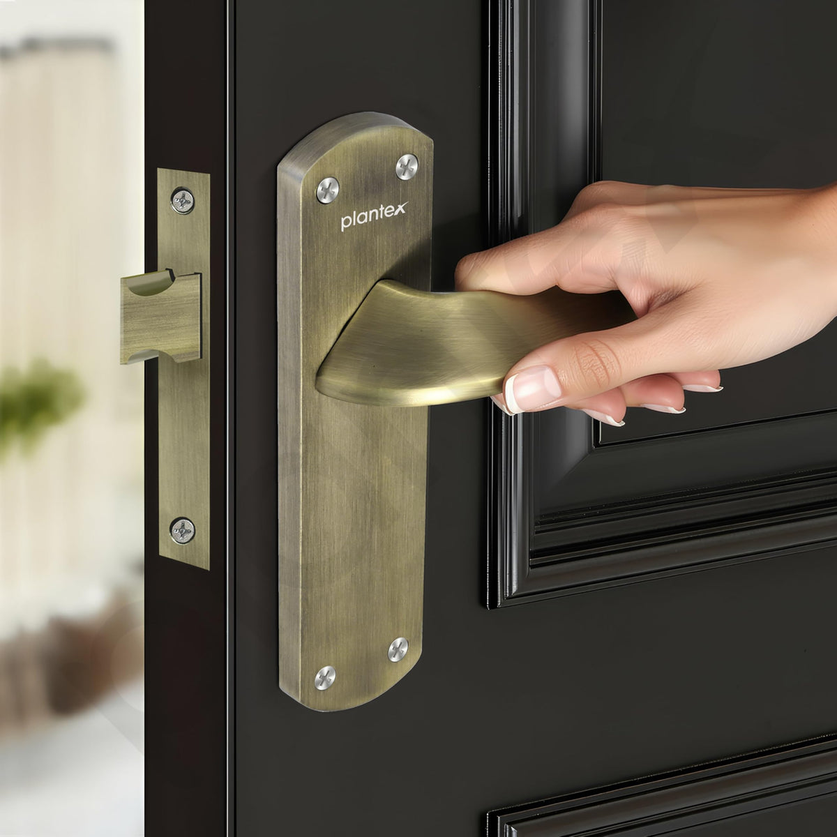 Plantex Heavy Duty Door Lock “ Bathroom Door Lock/Mortise 8inch Keyless Plate Handle Set for Home/Bathroom/Storeroom/Balcony/Office with Baby Latch (8128- Brass Antique)-6