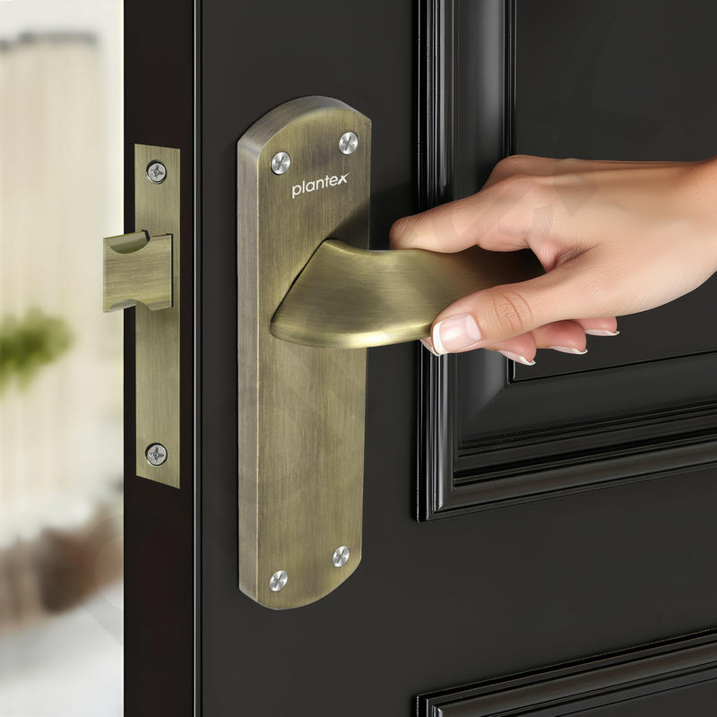 Plantex Heavy Duty Door Lock “ Bathroom Door Lock/Mortise 8inch Keyless Plate Handle Set for Home/Bathroom/Storeroom/Balcony/Office with Baby Latch (8128- Brass Antique)-6