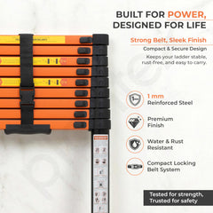 Plantex 3.9m (12.79 ft.) Telescopic Ladder/Carbon Steel 10-Steps Portable & Compact Ladder/Foldable Multipurpose Collapsible Ladder for Home & Outdoor Use - (Orange)-5