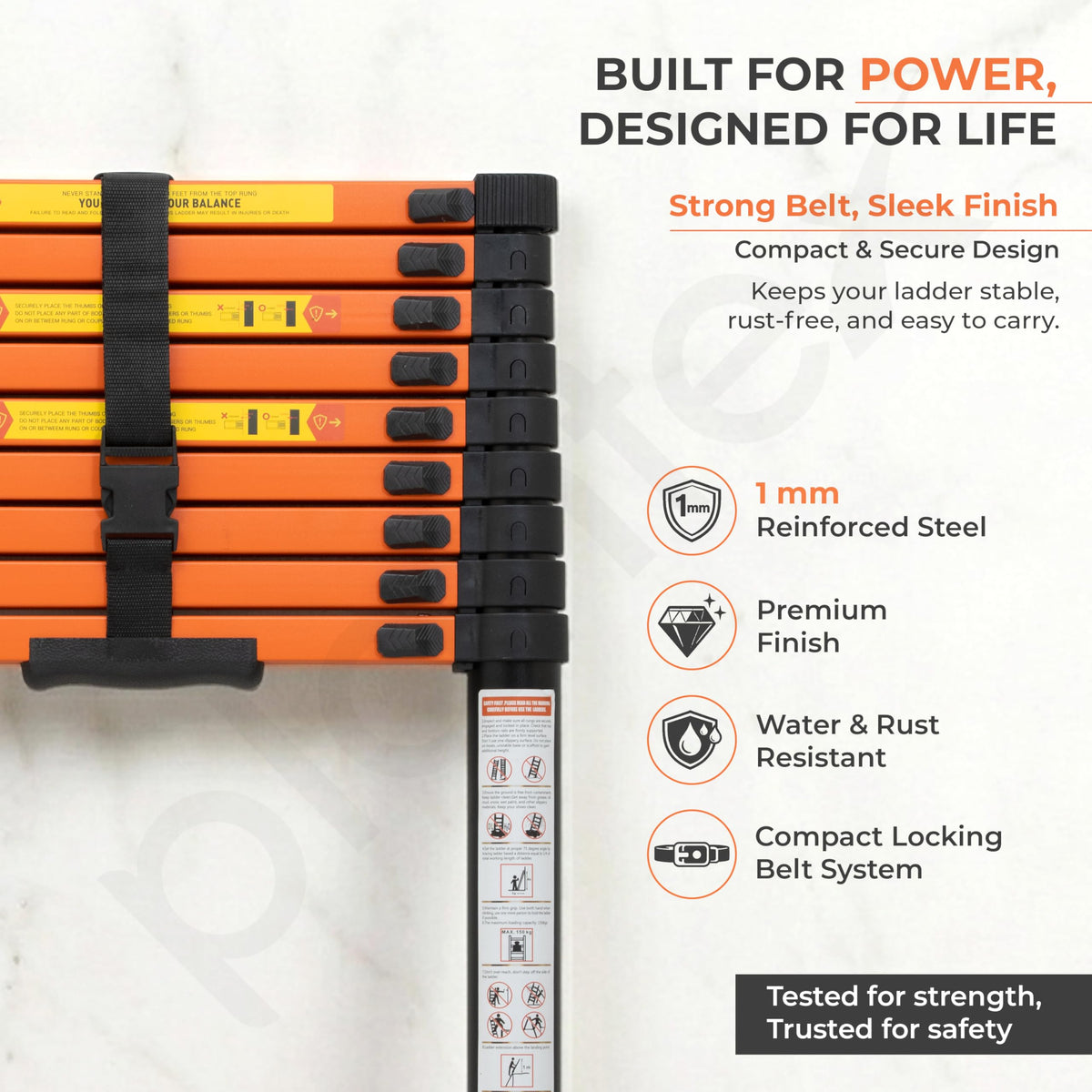 Plantex 3.9m (12.79 ft.) Telescopic Ladder/Carbon Steel 10-Steps Portable & Compact Ladder/Foldable Multipurpose Collapsible Ladder for Home & Outdoor Use - (Orange)-5