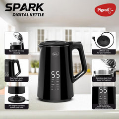 Pigeon Spark Digital Kettle 1500 Watt, 1.5 L with Stainless Steel Body, Used for Boiling Water and Milk, Tea, Coffee, Oa