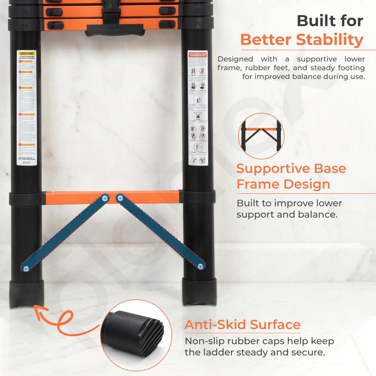 Plantex 5.9m (19.35 ft.) Telescopic Ladder/Carbon Steel 15-Steps Portable & Compact Ladder/Foldable Multipurpose Collapsible Ladder for Home & Outdoor Use - (Orange)-4