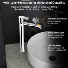 Plantex Pure Brass High Neck Pillar Cocke/Tall Body Pillar Cock for Basin with Teflon Tape/Tap for Wash Basin with 7 Year Warranty - (Alpha, Chrome)-5