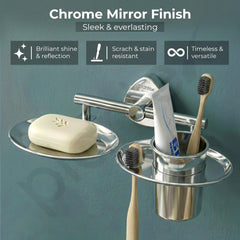 Plantex J4 Stainless Steel Soap Dish with Tumbler Holder/Soap and Brush Holder for Bathrooom/2 in 1 Soap Holder with Toothbrush Holder/Bathroom Accessories (Chrome Finish) Angel-5