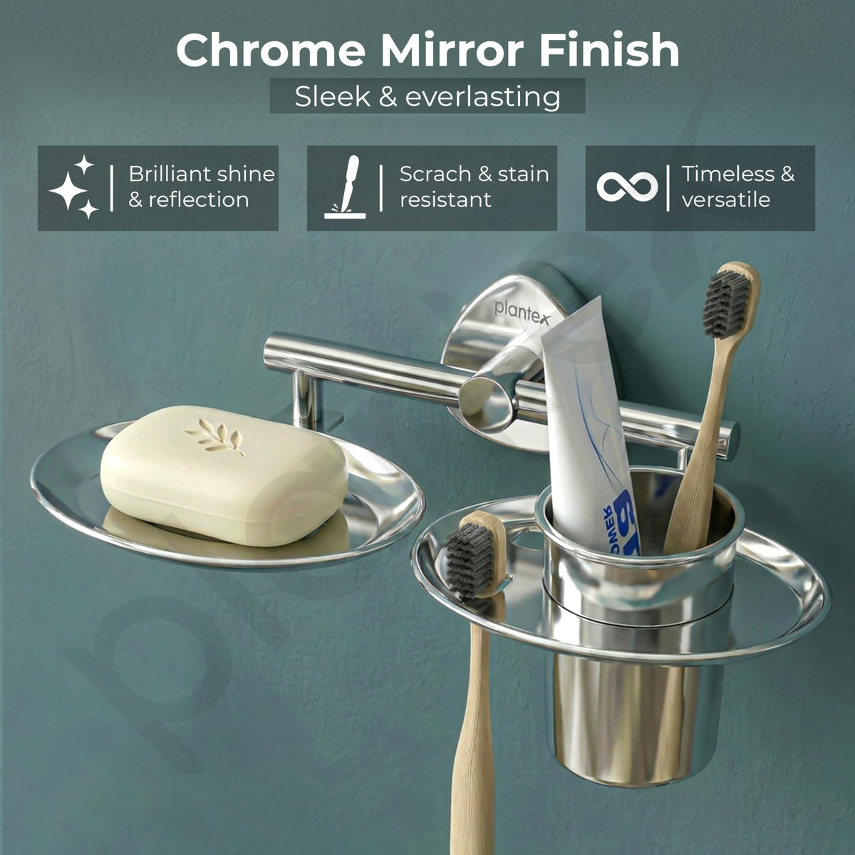 Plantex J4 Stainless Steel Soap Dish with Tumbler Holder/Soap and Brush Holder for Bathrooom/2 in 1 Soap Holder with Toothbrush Holder/Bathroom Accessories (Chrome Finish) Angel-5