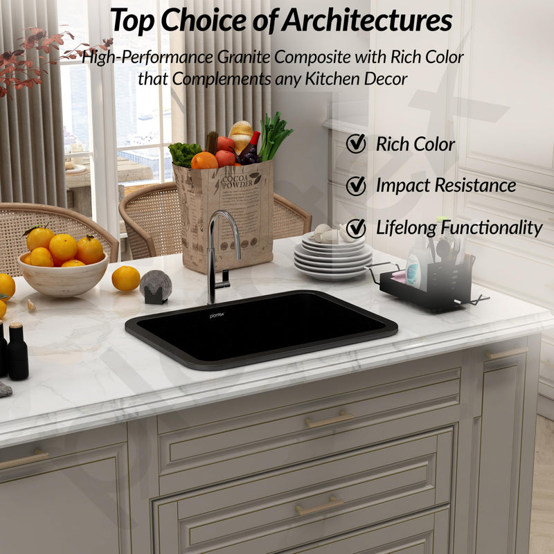 Plantex Matt German Engineered Technology Quartz Sink For Kitchen/UV Protected Kitchen Sink/Single Bowle Sink For Home(Charcoal Black-18X24 Inch)-2