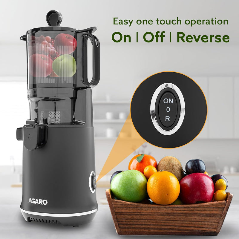 AGARO Regency Cold Press Juicer for Home, 250 Watt AC Motor Slow Juicer Machine, Fruit, Vegetable Juice & Nut Milks, Easy Assembly, Cleaning, Intelligent Safety Features & Auto Reverse, BPA-Free
