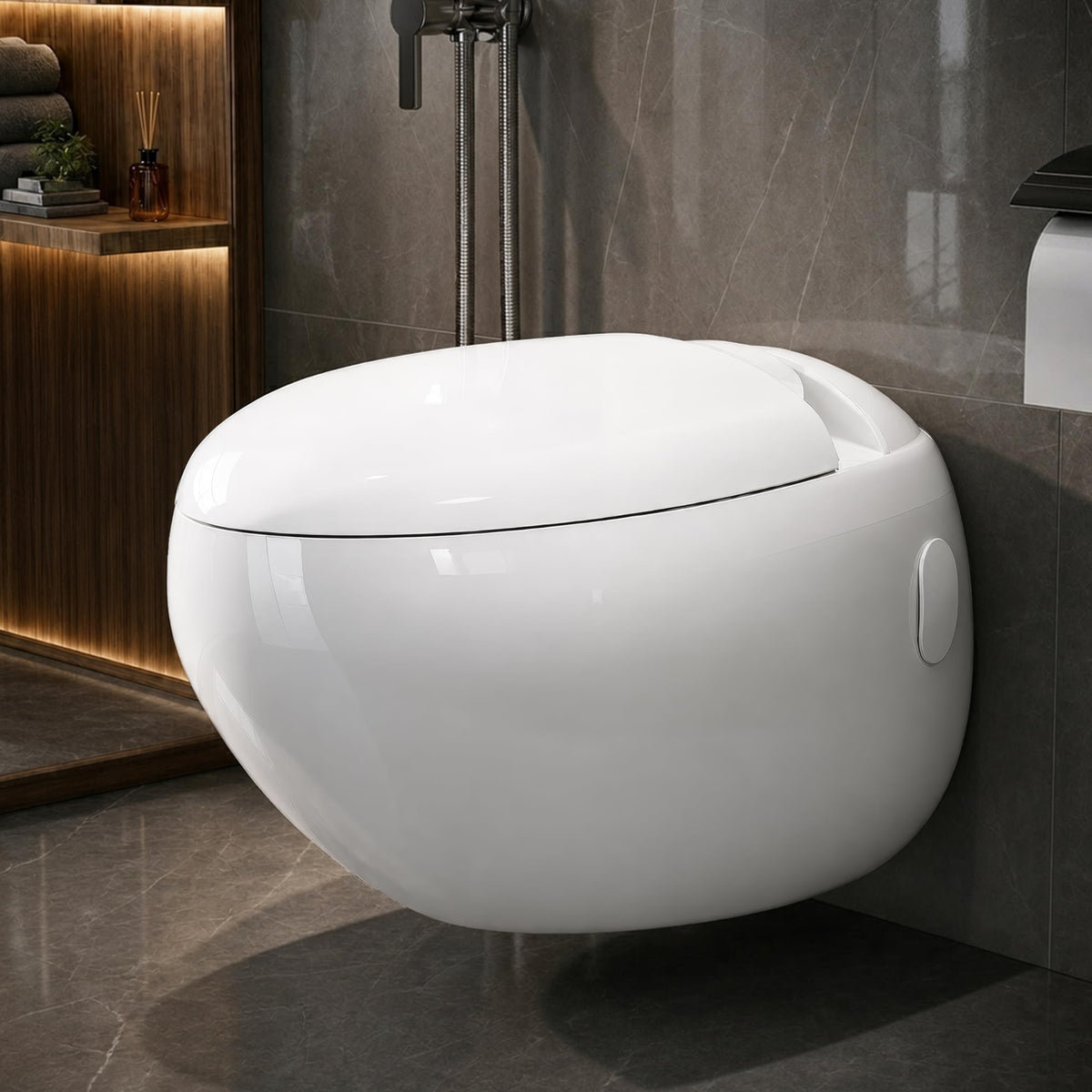 Plantex Ceramic Commode for Toilet/Rim Oval Shape Wall Hung Commode/Washdown Western Toilet with Soft Closing Toilet Seat (P-Trap, White)