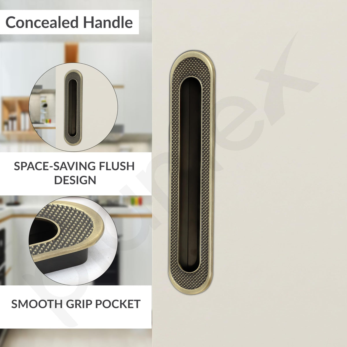 Plantex Sliding Door Handle/Concealed Handle for Sliding Door/224mm Concealed Handle for Wardrobe/Kitchen Cabinet - Pack of 4 (Brass Antique) (Model APS-DTC-3770)-4