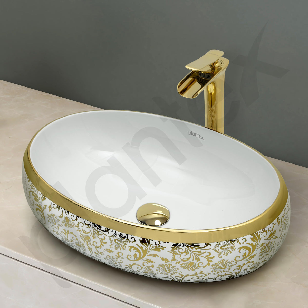 Plantex Wash Basin For Bathroom/Tabletop Designer Ceramic Basin/Countertop Vessel Sink Basin - Indo-European Collection (24 x 16 x 7 Inch)-5