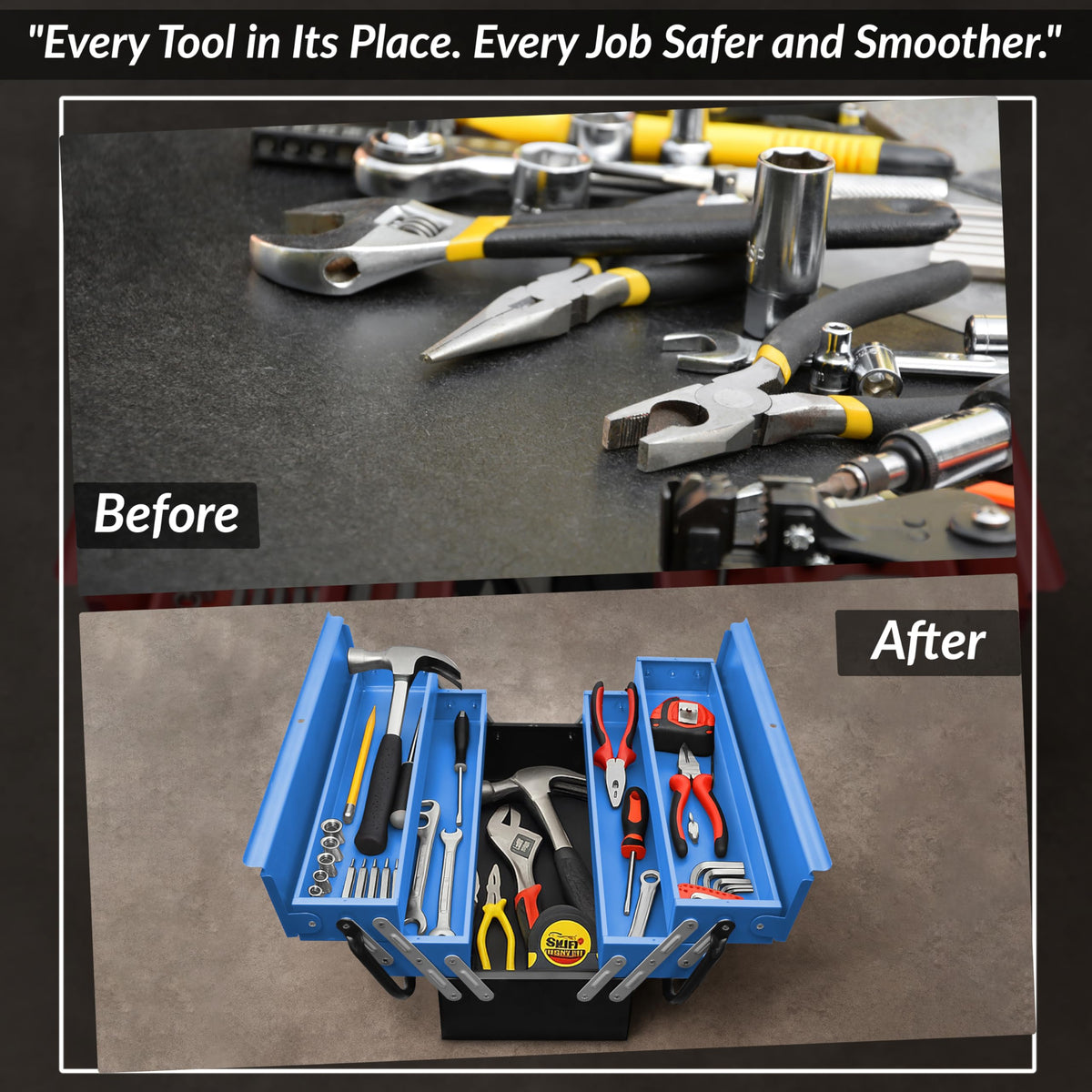Plantex Metal Tool Box/Tools Box With Large Capacity/Empty Tool Box/Tool Organizer For Carpenter, Garage, And Home Essential Tools - 5 Compartments - (Blue & Black)-5