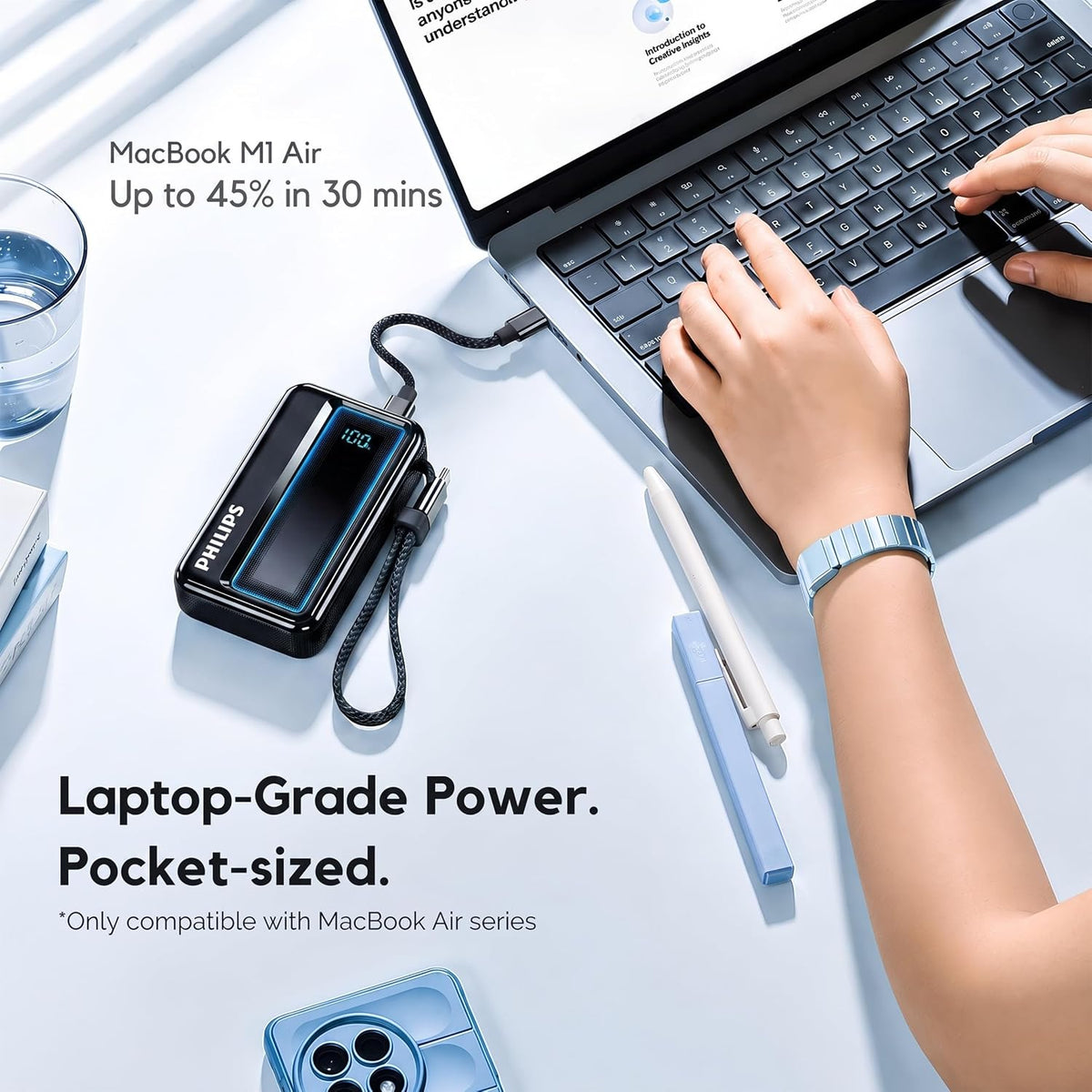 Philips DLP2721NB/94 20000mAh 45W Fast Charging Power Bank with Built-in Type-C Cable (Dark Slate)