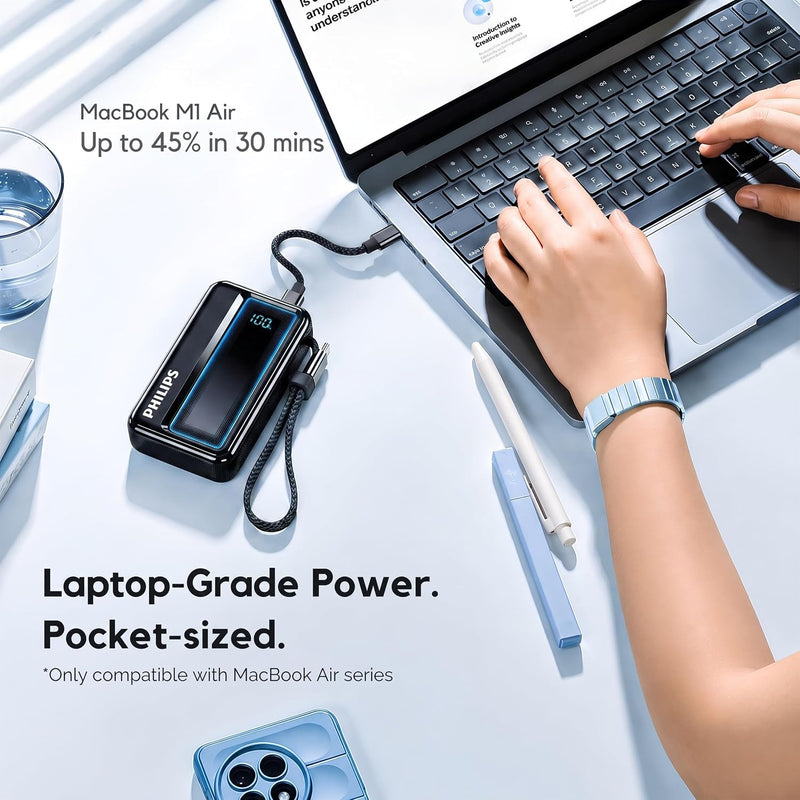 Philips DLP2721NB/94 20000mAh 45W Fast Charging Power Bank with Built-in Type-C Cable (Dark Slate)