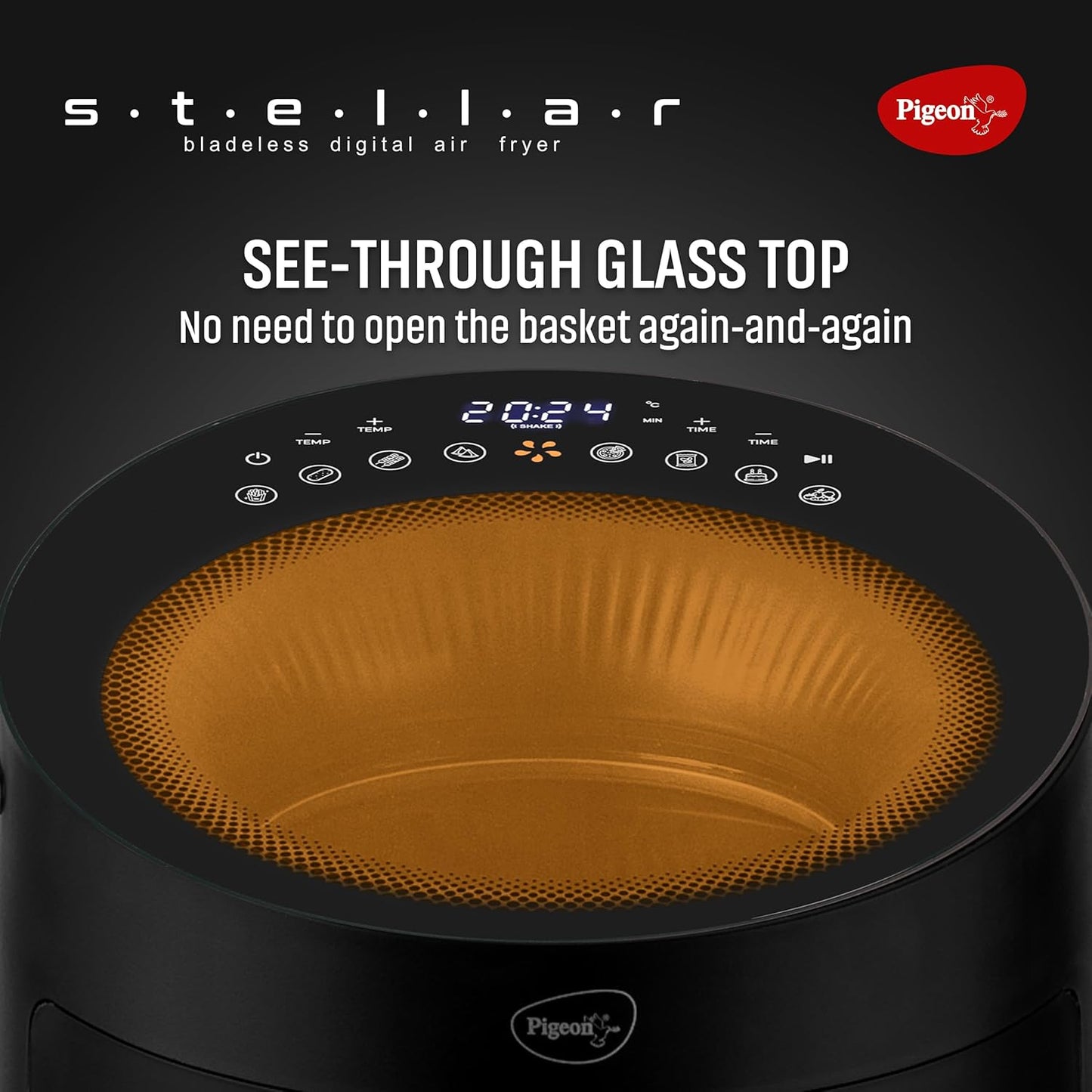 Pigeon by Stovekraft STELLAR Air Fryer Large 5.5L | 1500W BLADELESS Airfryer | Unique See Through Top View Glass | 360 AirWhirl Technology | Digital Touchscreen | 8 PRESETS Menu | Shake Feature