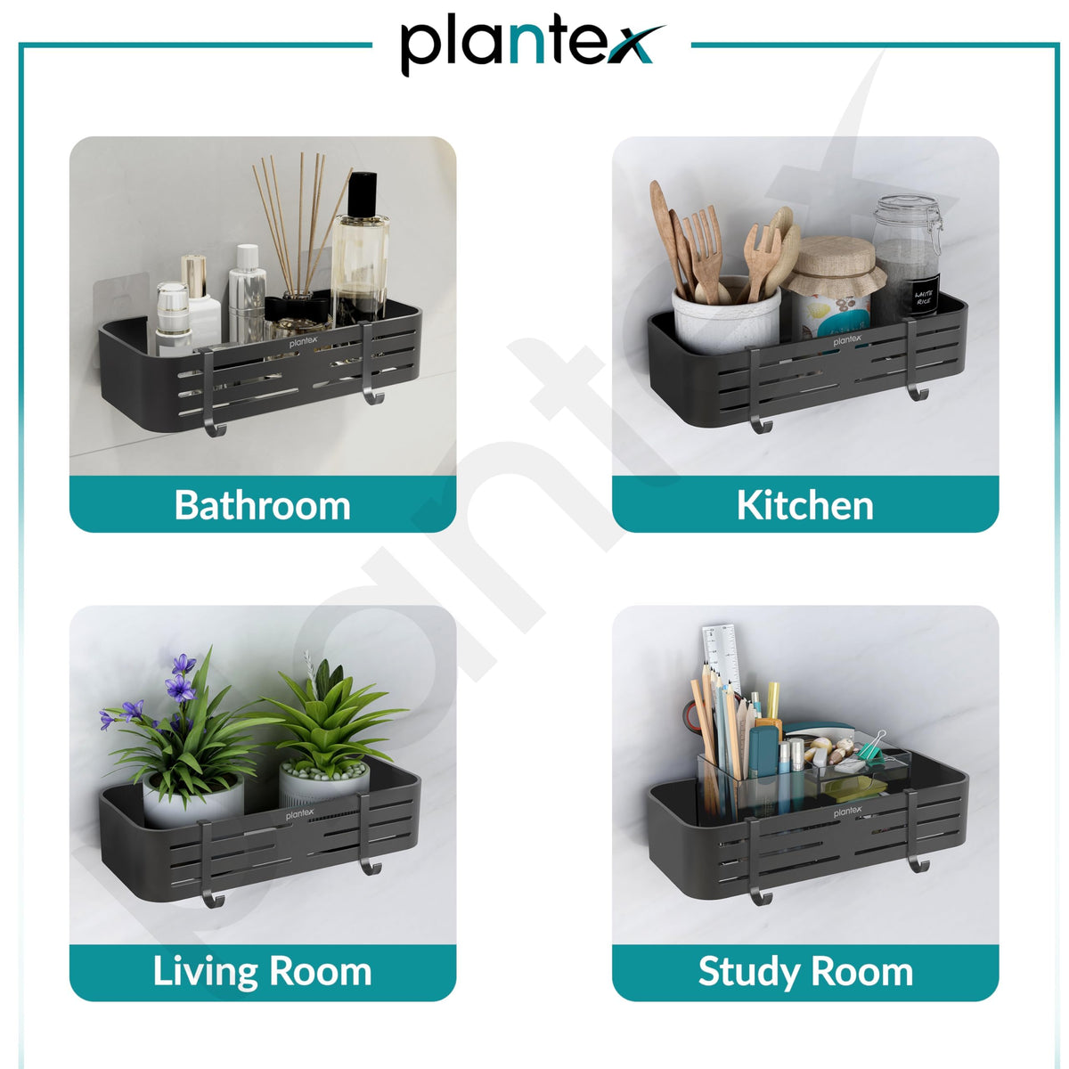 Plantex Bathroom Organizer Without Drill/Aluminium Wall Mounted Rack for Kitchen with Removable Hook/Self Adhesive Shelf for Bathroom- Pack of 1 (12 x 5 Inch - Matt Grey)-5