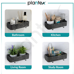 Plantex Bathroom Organizer Without Drill/Aluminium Wall Mounted Rack for Kitchen with Removable Hook/Self Adhesive Shelf for Bathroom- Pack of 1 (12 x 5 Inch - Matt Grey)-5