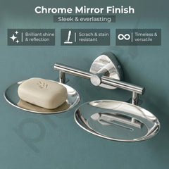 Plantex J4 Stainless Steel Double Soap Dish for Bathroom/Soap Holder for Bathroom/Wall Mounted Soap Holder/Bathroom Accessories (Chrome Finish) Angel-4
