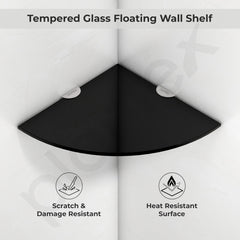 Plantex Glass Corner Shelf for Bathroom/Living Room/Kitchen Corner Shelf, Wall Mount/Glass Shelf for Bathroom Wall (9x9 Inches, Black, Pack of 3)-3