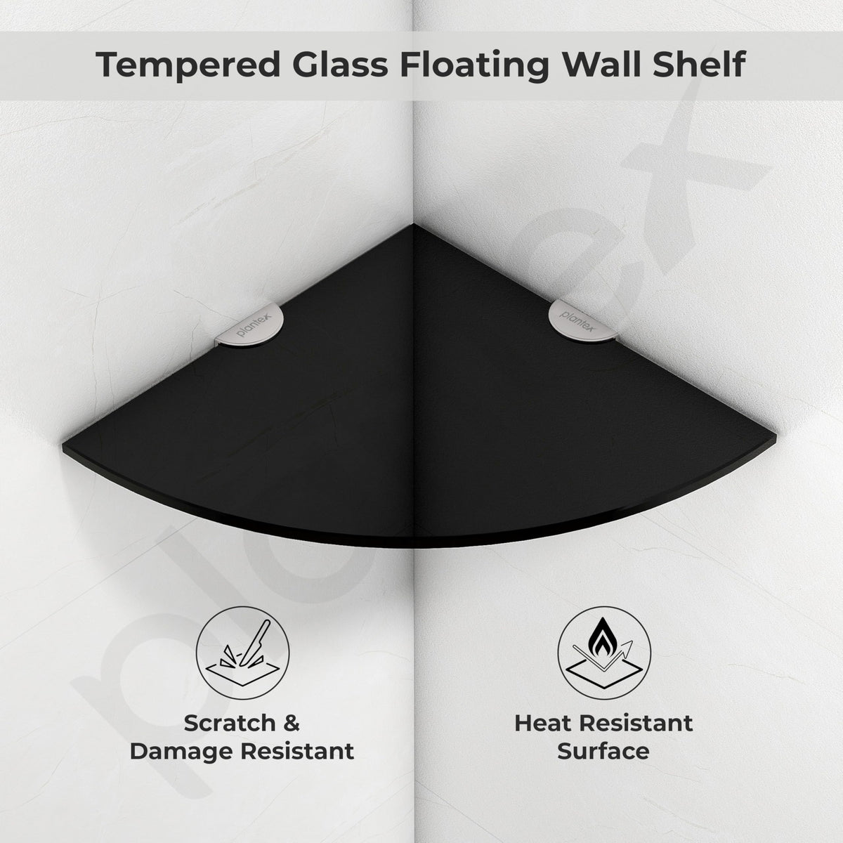 Plantex Glass Corner Shelf for Bathroom/Living Room/Kitchen Corner Shelf, Wall Mount/Glass Shelf for Bathroom Wall (9x9 Inches, Black, Pack of 3)-3