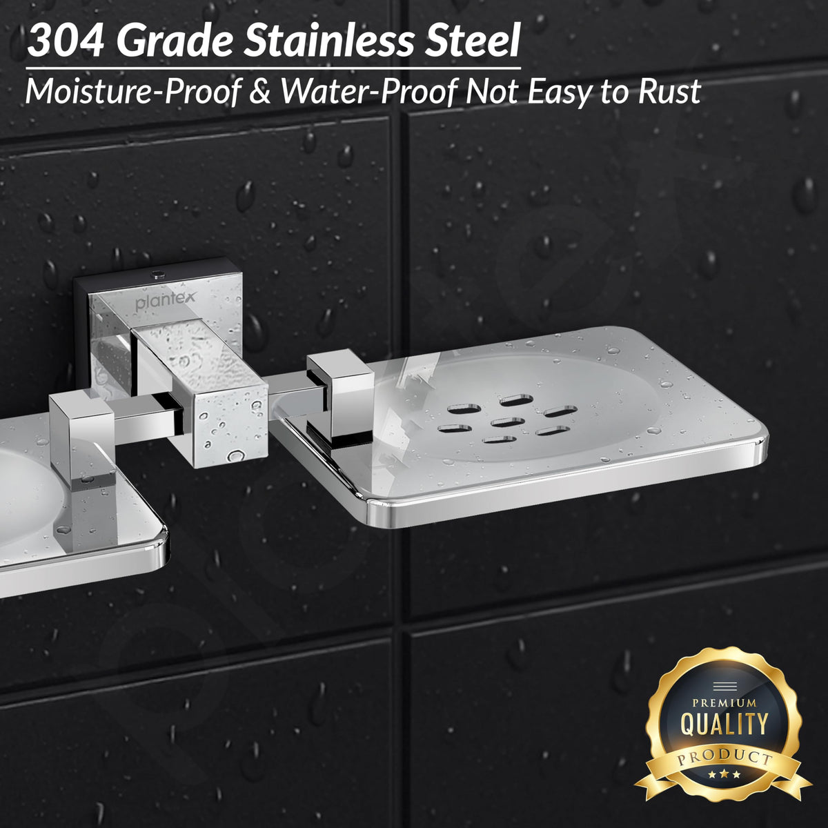 Plantex 304 Grade Stainless Steel Double Soap Holder/Soap Stand/Wall Mounted Items for Bathroom Accessories - Splash (Chrome)-4