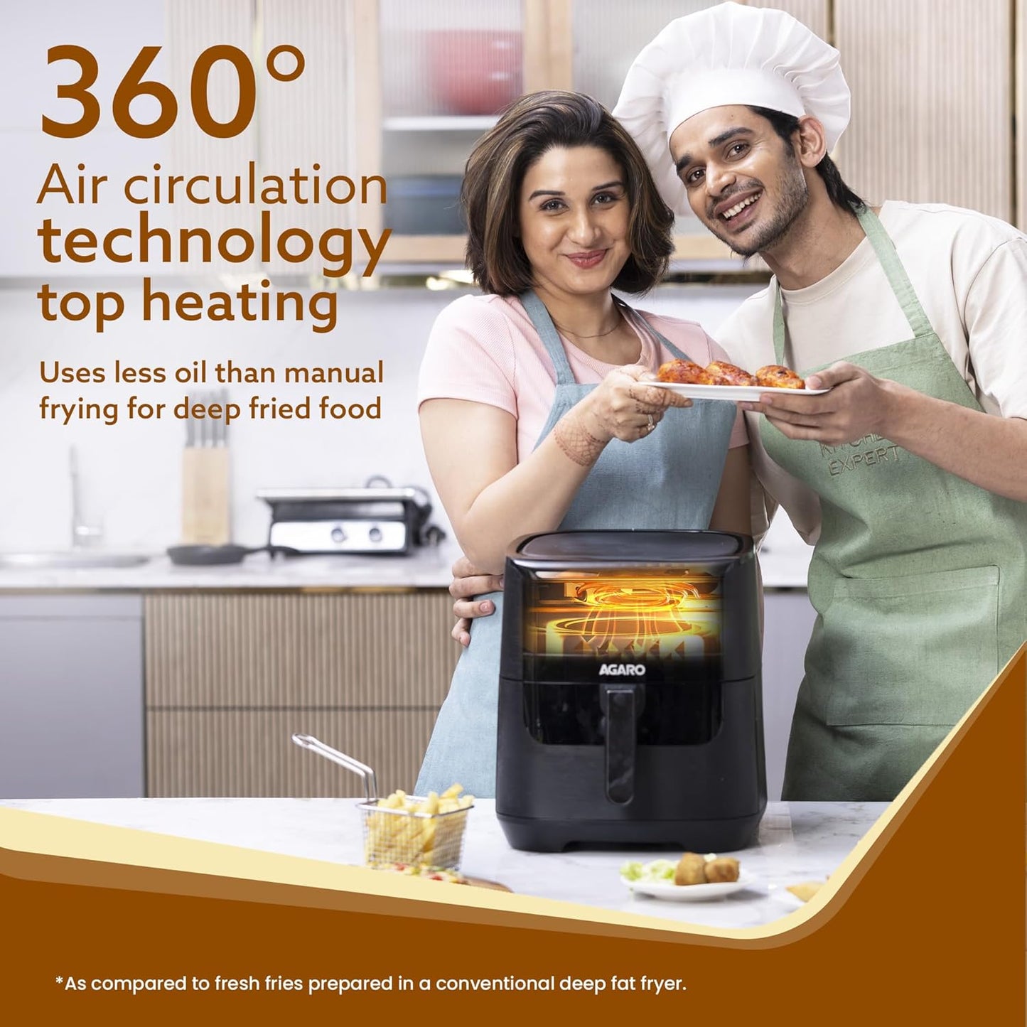 AGARO Elegant Air Fryer, 6.5L, 12 Preset Cooking Modes, 360 Degrees Air Circulation With Variable Temperature Settings, Frying, Grilling, Toasting, Roasting, 1800W, Black.