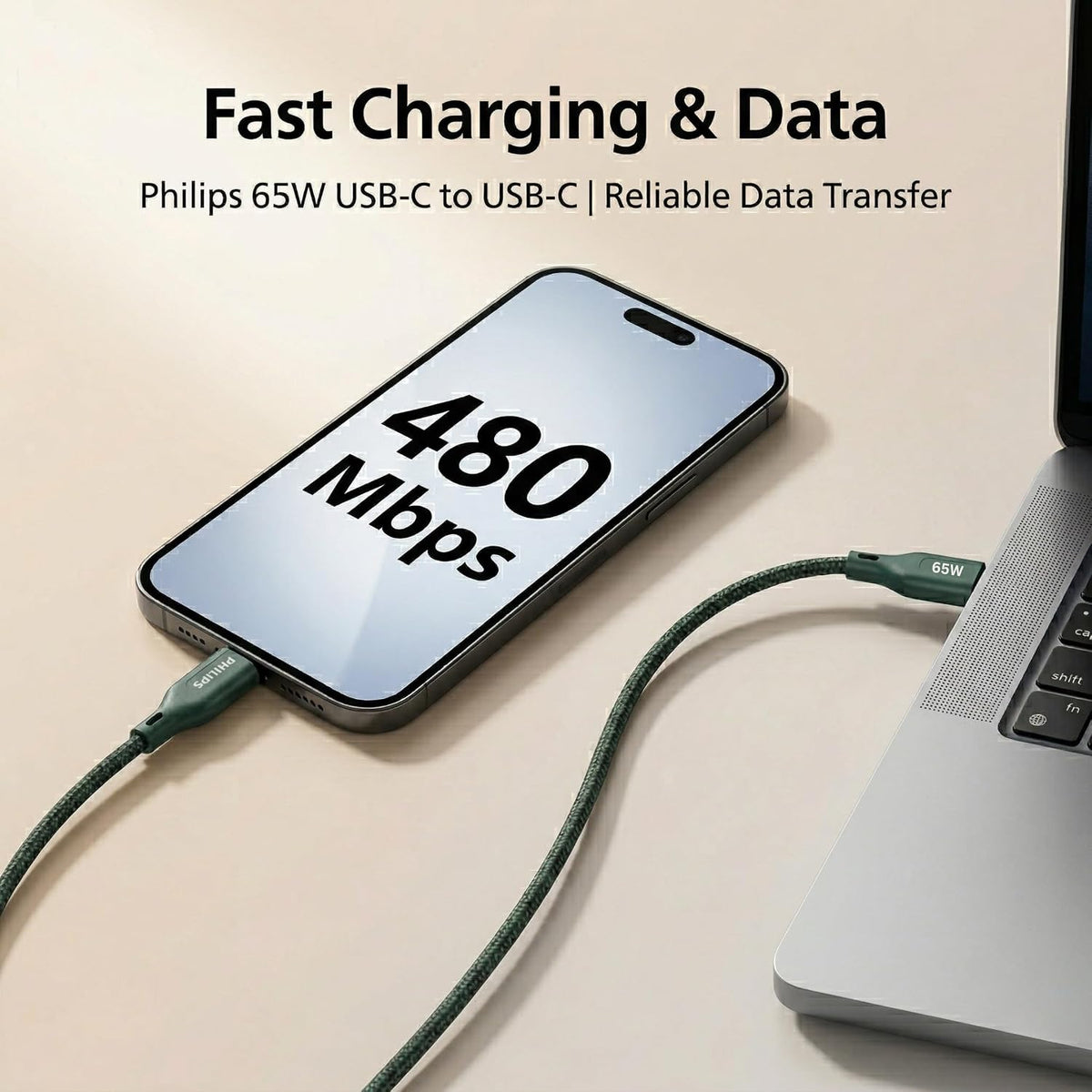 Philips DLC4150CT/94 65W Type-C to Type-C Fast Charging Cable (1.5m, Crystal Teal)