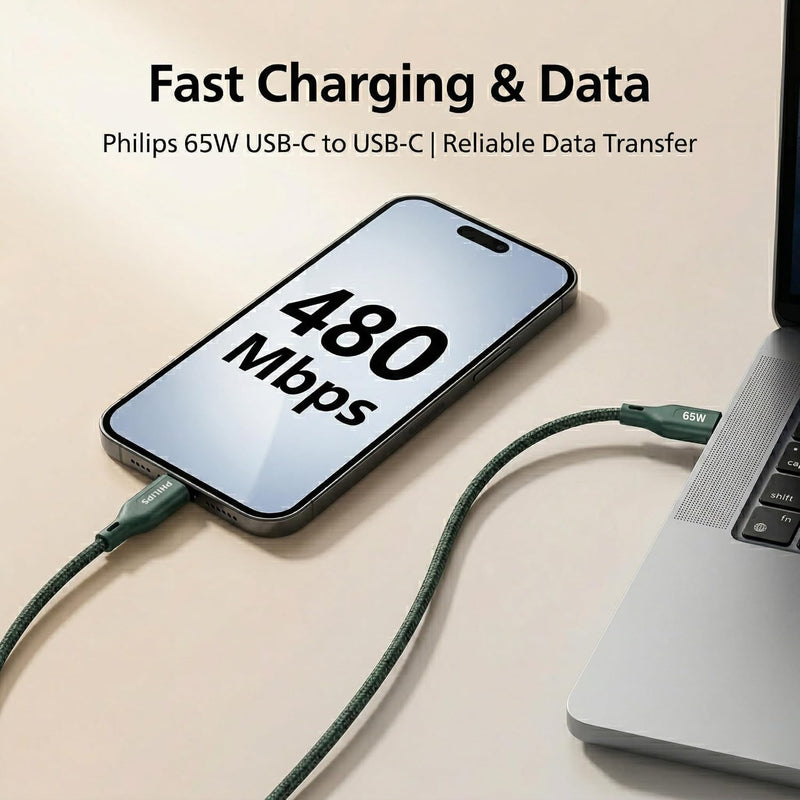 Philips DLC4150CT/94 65W Type-C to Type-C Fast Charging Cable (1.5m, Crystal Teal)