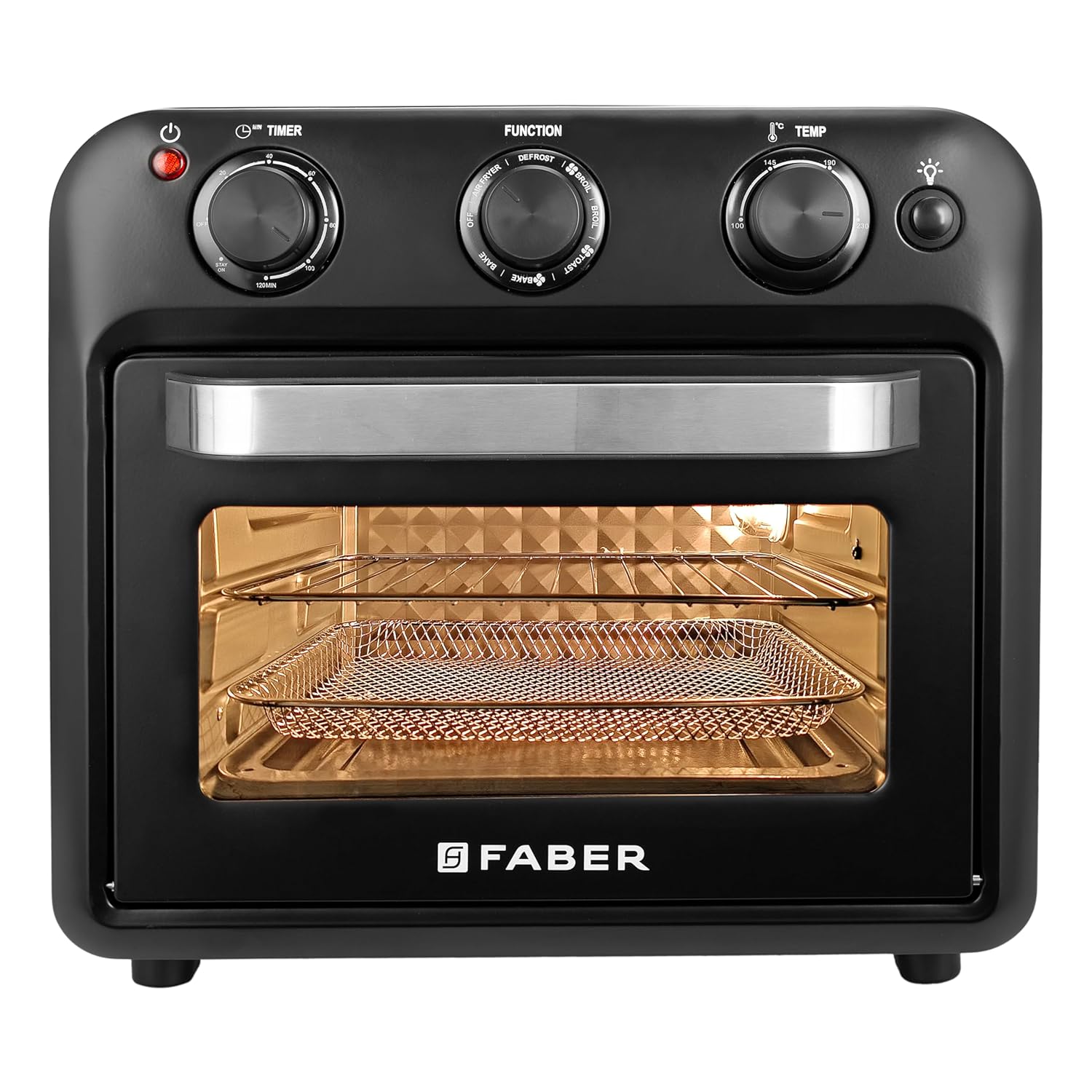 Faber 20 liter 1500 Watts Air Fryer Oven|Fry, Bake, Roast, Toast, Defrost, Grill, Reheat & Broil|85% Less Oil|Temperature & Timer Control, Preset Cooking Options, Convection Function, Auto-Off|(Black)