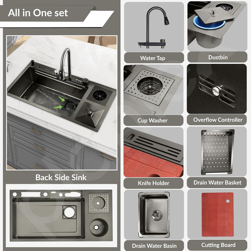 Plantex Sink for Kitchen/304 Grade Stainless Steel Waterfall sink-6