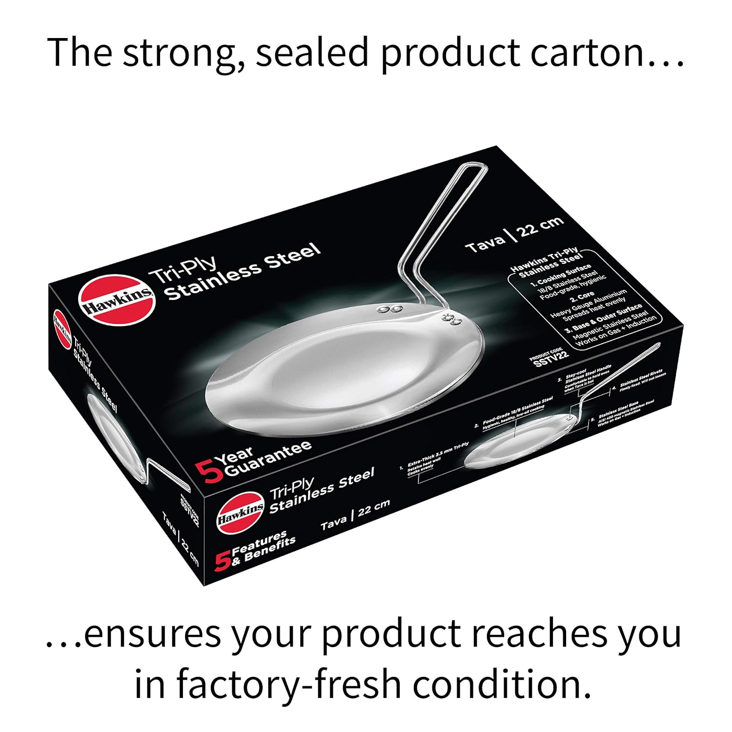 Hawkins Tri-Ply Stainless Steel Tava 22 cm, 3.5mm Induction Compatible