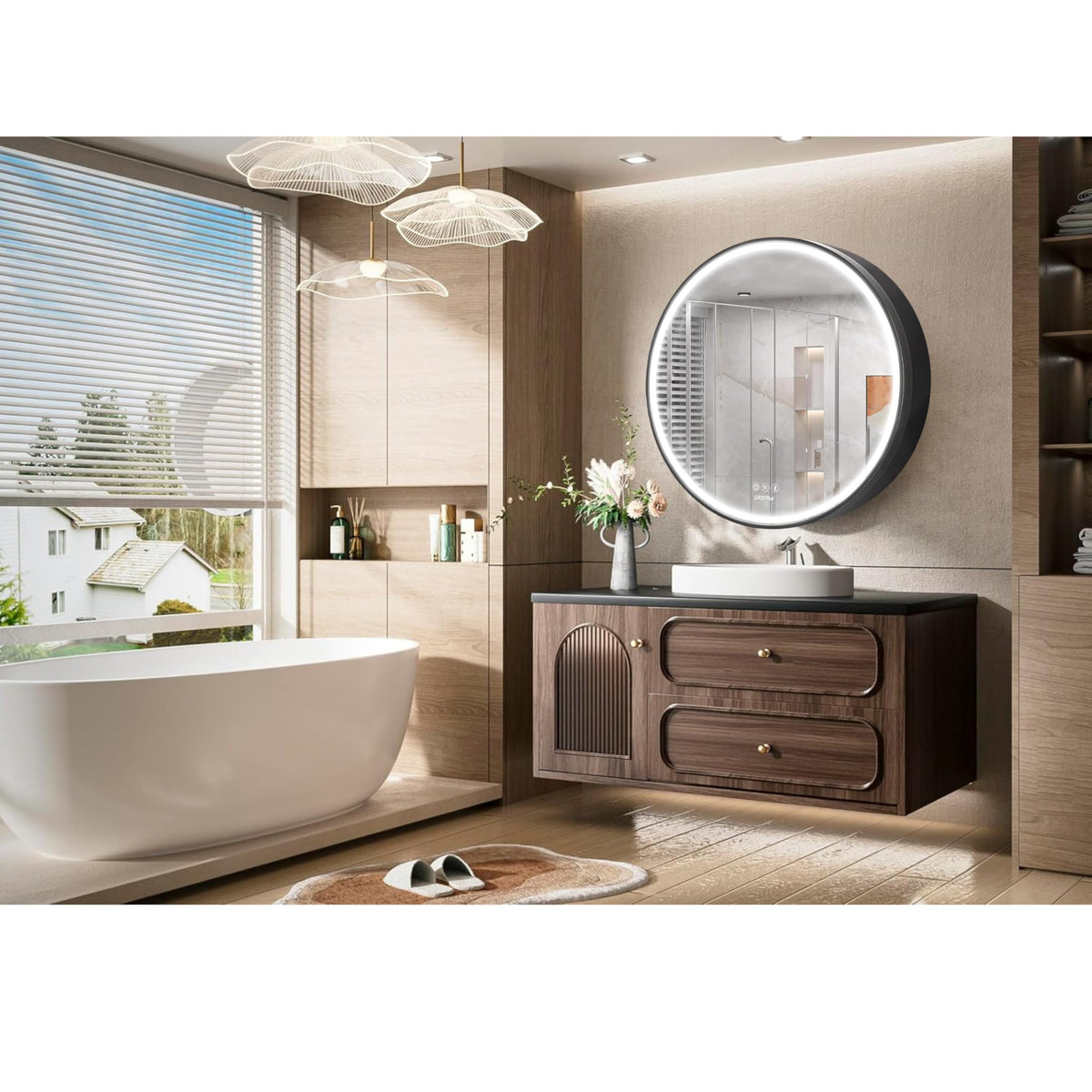 Plantex Bathroom Cabinet with Mirror/Aluminium Framed Bathroom Cabinet Storage/Round LED Mirror Cabinet for Bathroom Wall/Bathroom Organiser Cabinet (24x24 Inch, Defogger & Bluetooth - Black)-6