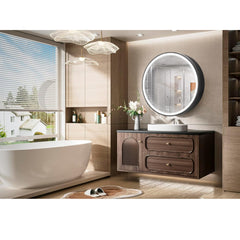 Plantex Bathroom Cabinet with Mirror/Aluminium Framed Bathroom Cabinet Storage/Round LED Mirror Cabinet for Bathroom Wall/Bathroom Organiser Cabinet (24x24 Inch, Defogger & Bluetooth - Black)-6