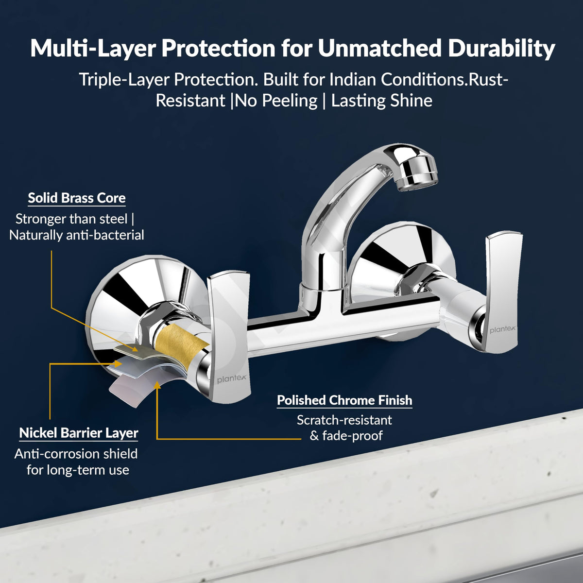 Plantex Sink Cock for Kitchen Sink/360 Degree Rotating with Foam Flow/Wall Mount Swan Neck with Wall Flange and Teflon Tape - Pack of 1 (Chrome, 3523)-6