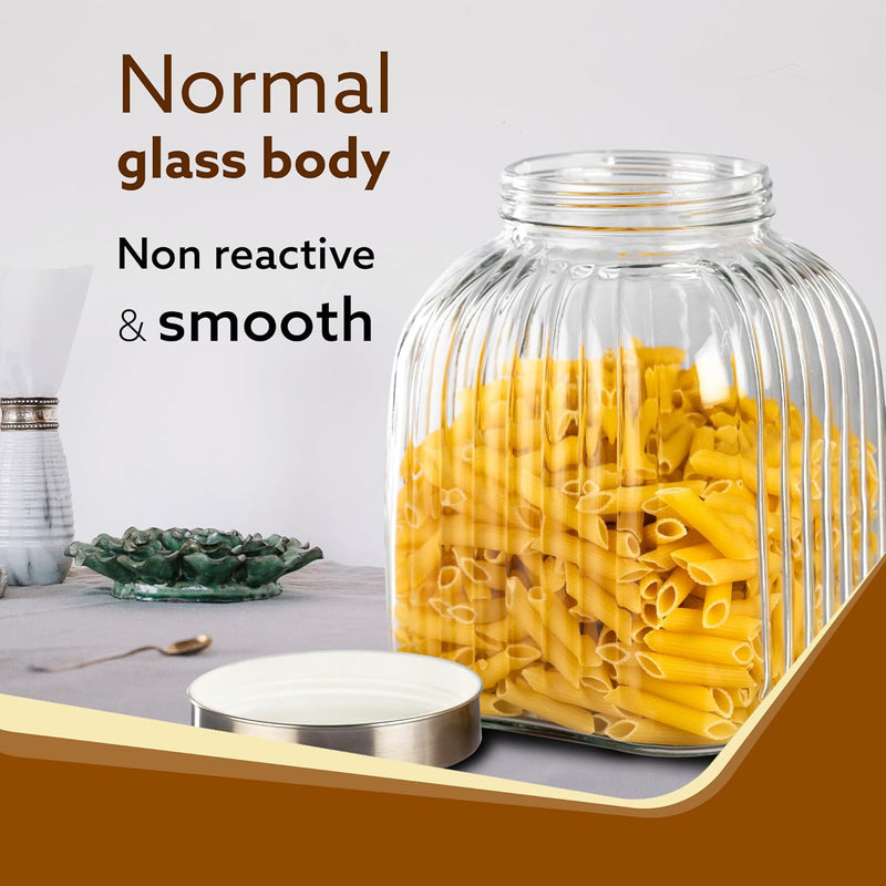 AGARO Elegant Glass Jar 3500 ml, Steel Lid, Storage Glass Container, Transparent, Kitchen Organiser, Multipurpose Jar