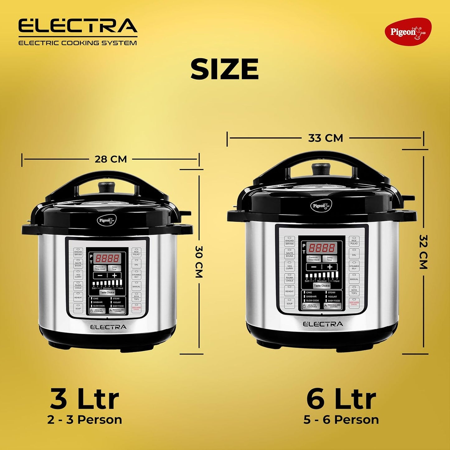 Pigeon By Stovekraft Electra Smart 6 Litre Electric Pressure Cooker with Digital Display | 18 Indian Preset Menu | Automatic Rice Cooker | Delay Timer & More (Stainless Steel)