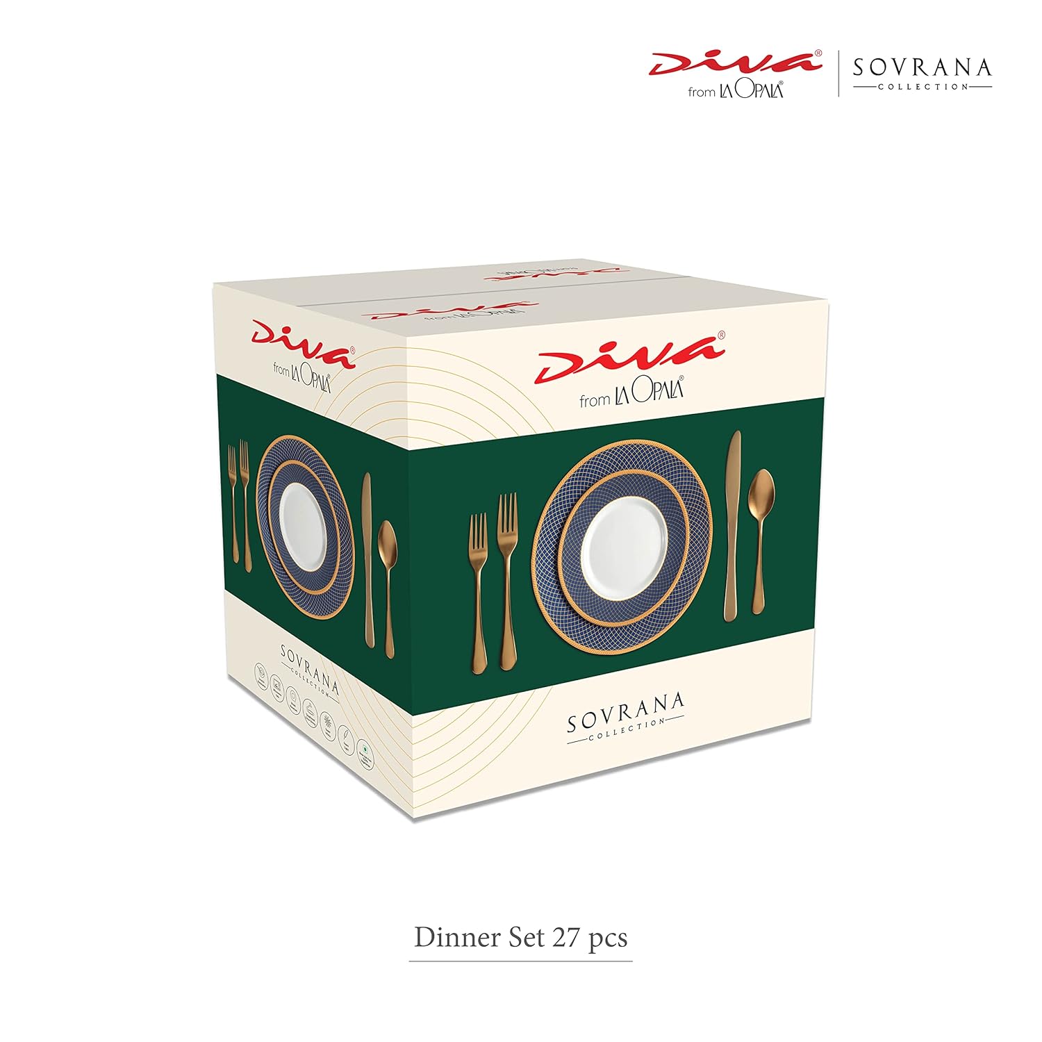 La Opala Diva, Sovrana Collection, Opal Glass Dinner Set 27 pcs, Persian Grey, White