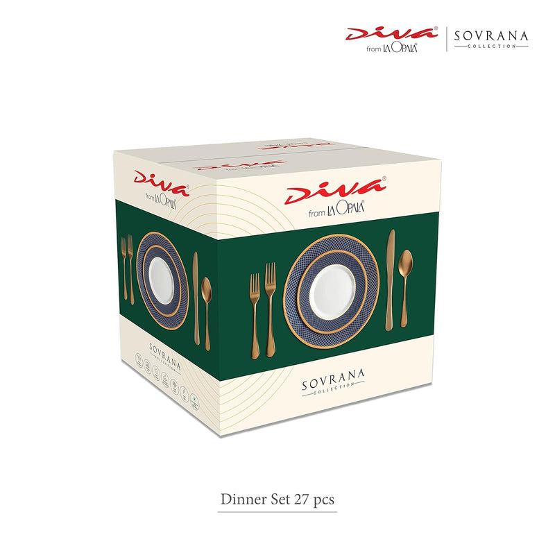 La Opala Diva, Sovrana Collection, Opal Glass Dinner Set 27 pcs, Persian Grey, White