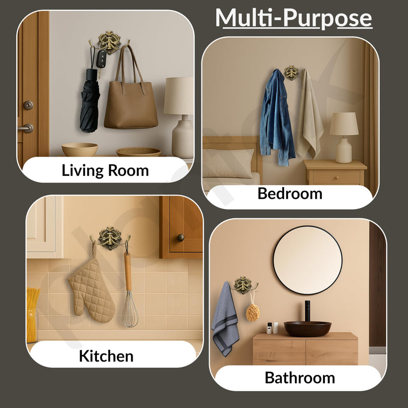 Plantex Zinc Alloy, Antique Robe Hook, Cloth-Towel Hanger Bathroom Accessories (Brass, Lion)-5
